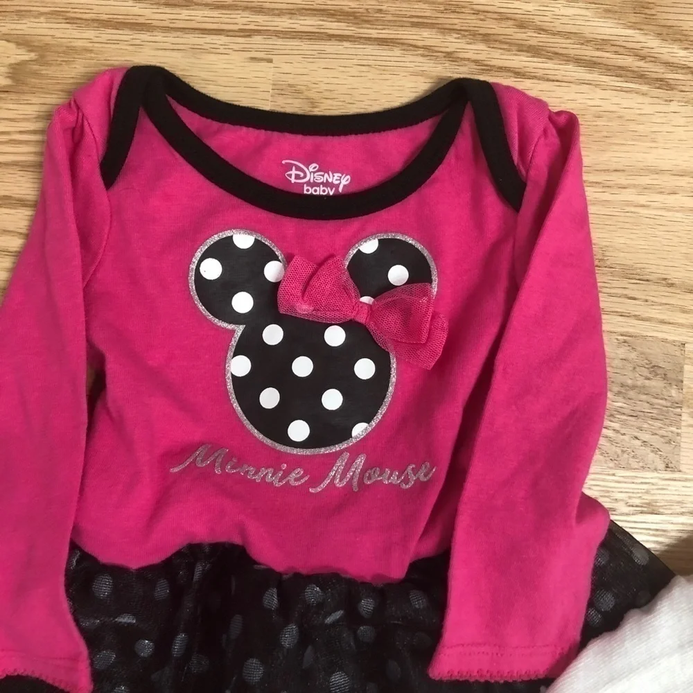 Disney Minnie Mouse Outfit Bundle Sz 12 Months Dress Leggings Pink Girls